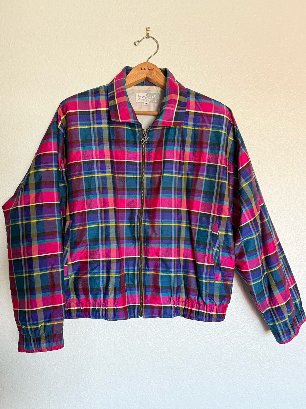 Vintage silk plaid bomber jacket
